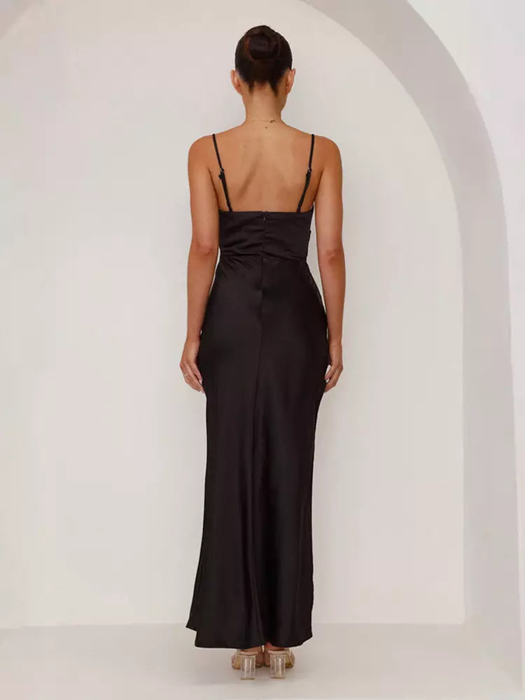 Elegant Open Back Open Shoulder Slit Sleeveless Maxi Dress