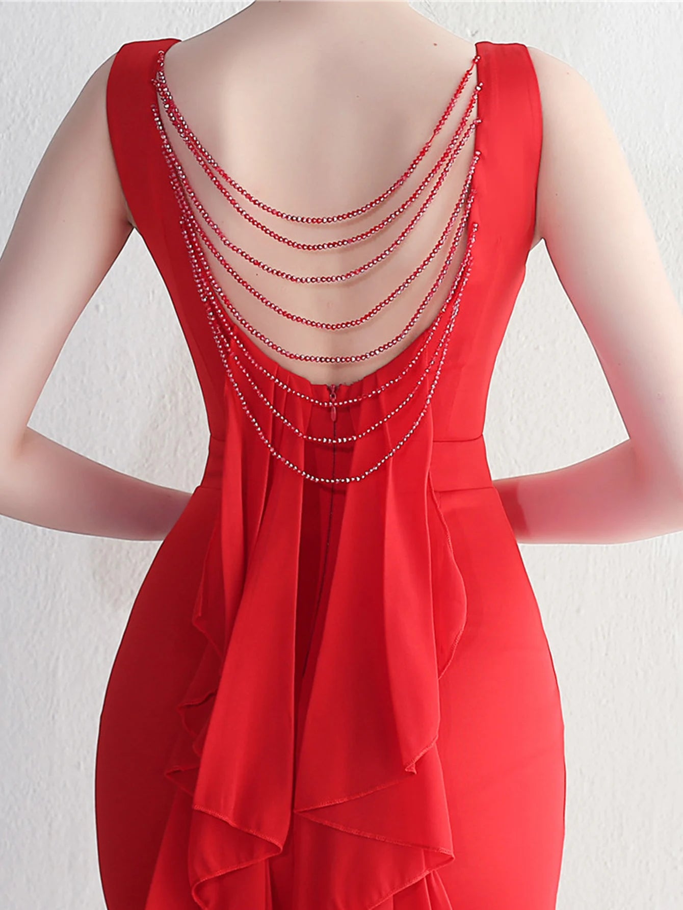 Elegant Chiffon Backless Rhinestone Wedding Prom Long Maxi Dress