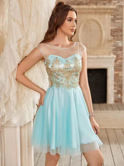 Elegant Applique Beading Sleeveless Cocktail Mini Dress