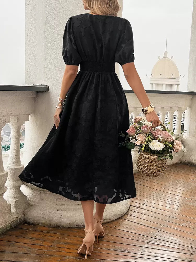 Elegant V-Neck Short Sleeves Lace Dresses
