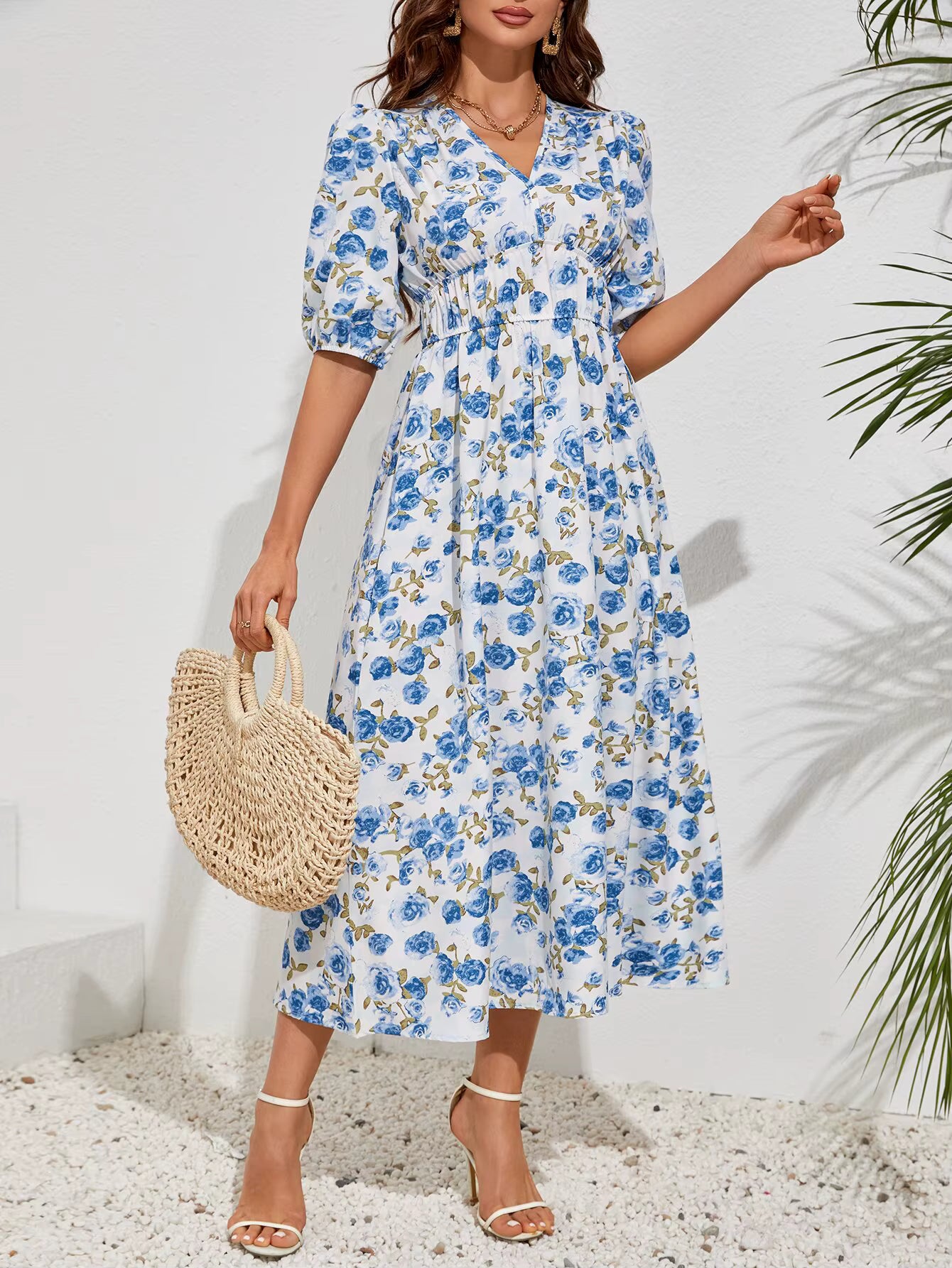 Bohemian Asymmetrical Pullover V-Neck Beach Style Geometric Design Sundress