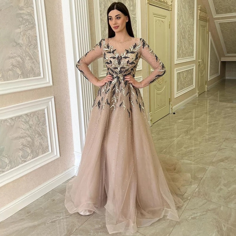 A-Line Beaded Sparkle Party Luxury Evening Dresses