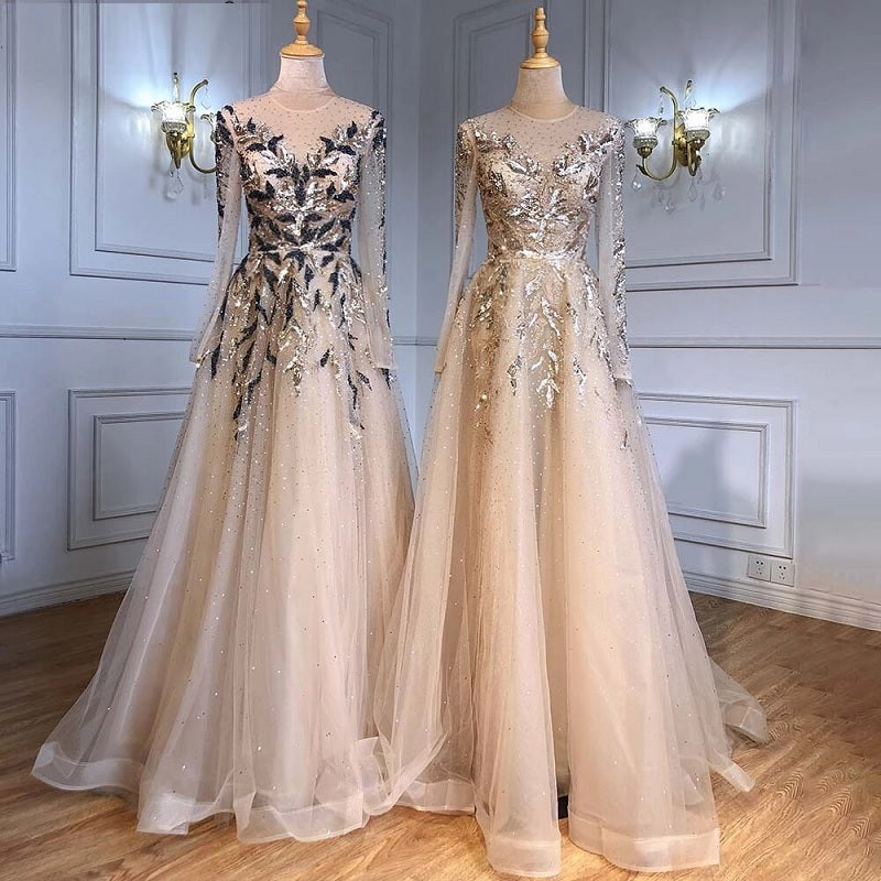 A-Line Beaded Sparkle Party Luxury Evening Dresses