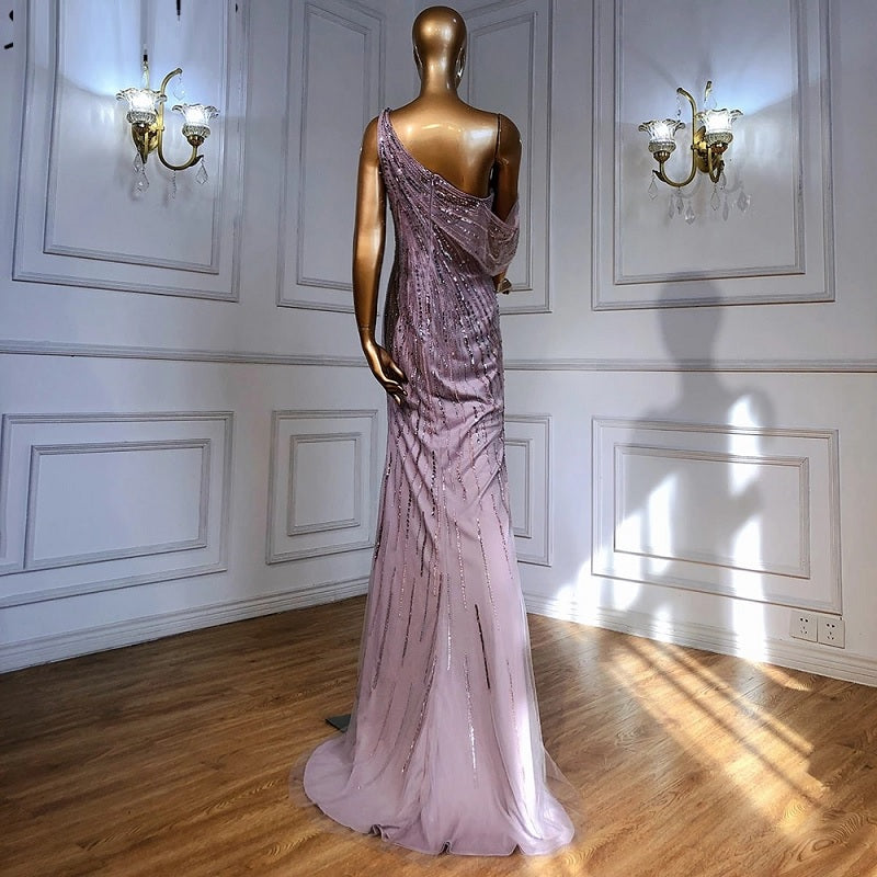 A-Line High Split One Shoulder Beaded Party Dress