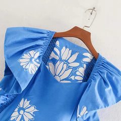 A Line Ruffled Stylish Floral Print Maxi Dress