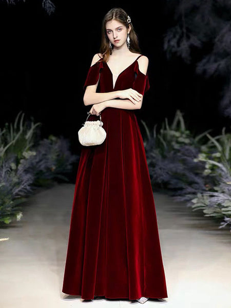 A Line V Neck Matte Satin Floor Length Sash Formal Party Dresses