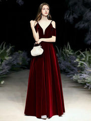 A Line V Neck Matte Satin Floor Length Sash Formal Party Dresses