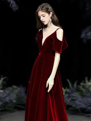 A Line V Neck Matte Satin Floor Length Sash Formal Party Dresses