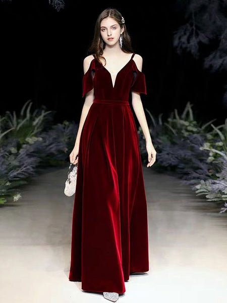A Line V Neck Matte Satin Floor Length Sash Formal Party Dresses