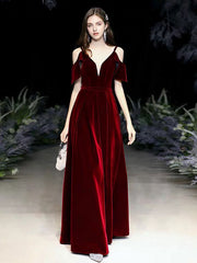A Line V Neck Matte Satin Floor Length Sash Formal Party Dresses