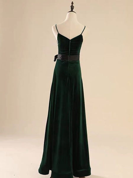 A Line V Neck Velour Floor Length Sash Social Pageant Evening Dresses