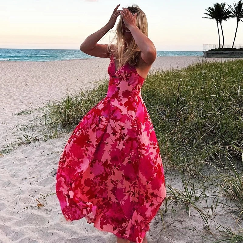 A-line Cotton Sleeveless Long Boho Beach Dress