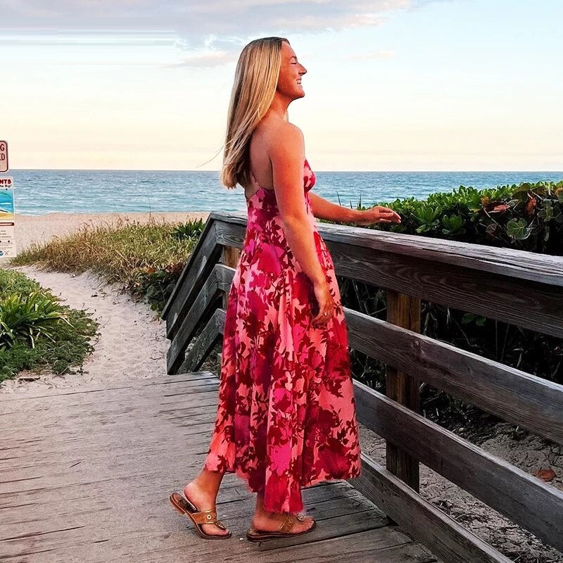 A-line Cotton Sleeveless Long Boho Beach Dress