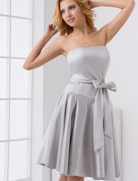A-line Satin Bow Knee-Length Bridesmaid Dress For Wedding