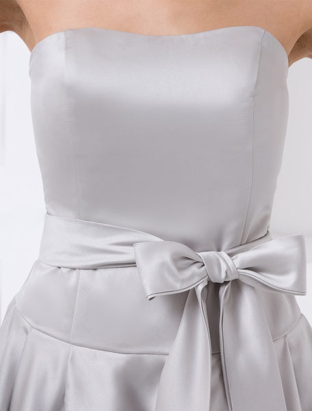 A-line Satin Bow Knee-Length Bridesmaid Dress For Wedding