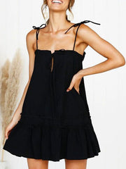 Adjustable Straps Ruffles Lace Up Cotton Beach Dress