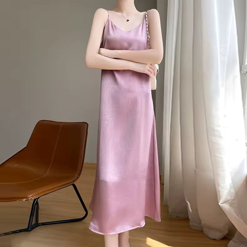 Anti Wrinkle Mulberry Silk Strap Loose Long Skirt Slip Dress