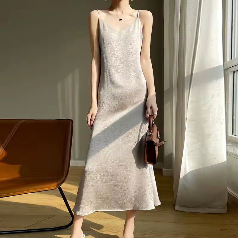 Anti Wrinkle Mulberry Silk Strap Loose Long Skirt Slip Dress