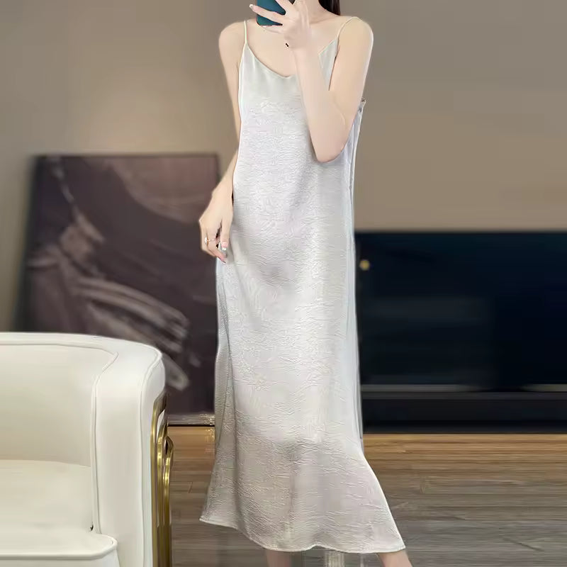 Anti Wrinkle Mulberry Silk Strap Loose Long Skirt Slip Dress