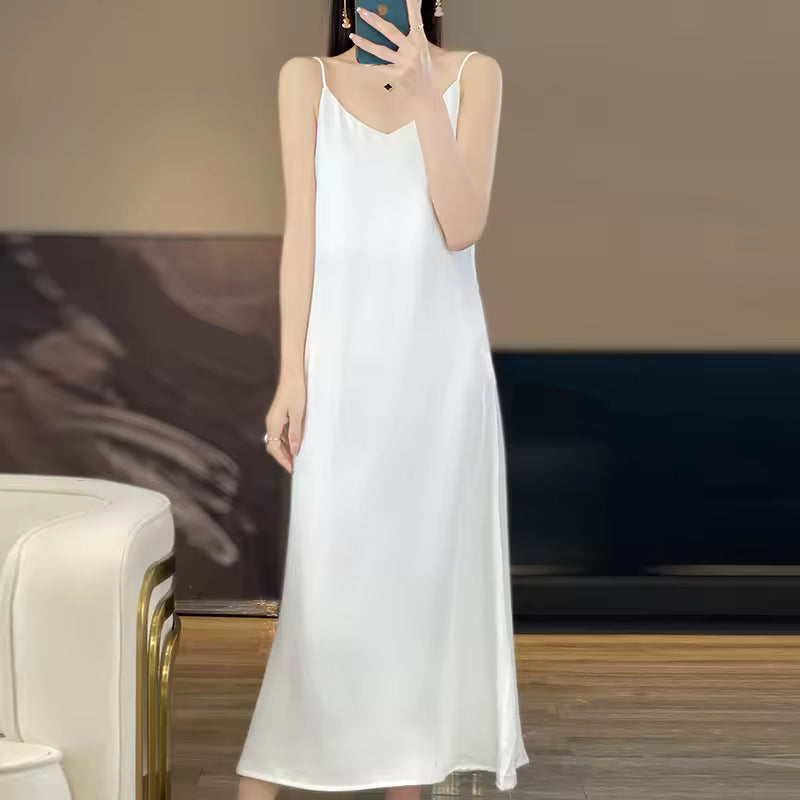 Anti Wrinkle Mulberry Silk Strap Loose Long Skirt Slip Dress