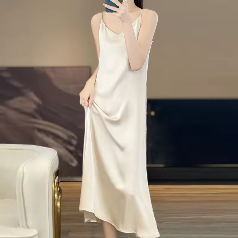 Anti Wrinkle Mulberry Silk Strap Loose Long Skirt Slip Dress