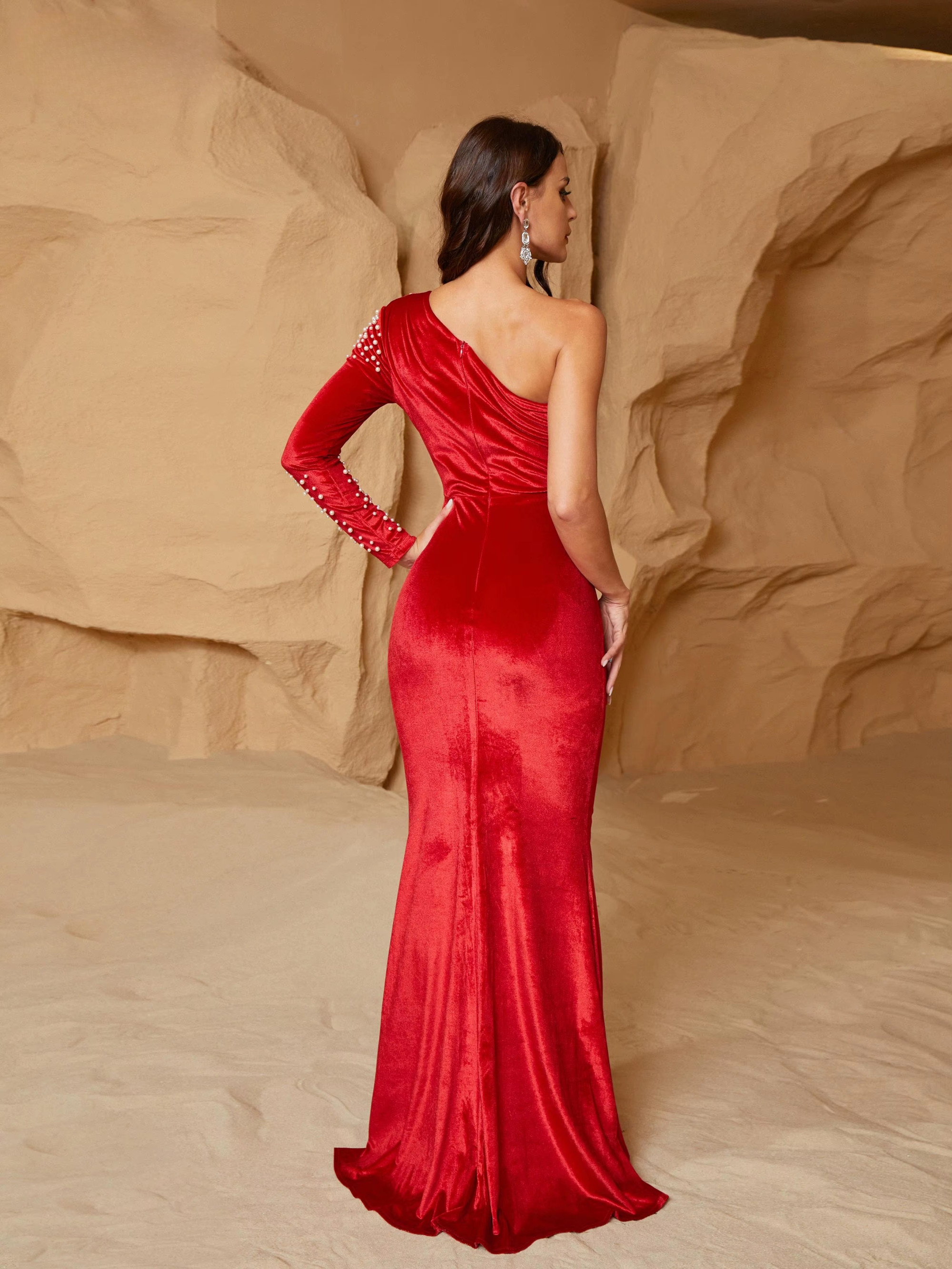 Asymmetric One Shoulder Ruched Cutout Mermaid Evening Dress