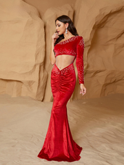 Asymmetric One Shoulder Ruched Cutout Mermaid Evening Dress