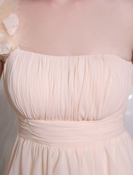 Asymmetrical Bridesmaid Dress One-Shoulder Flowers Chiffon Dress