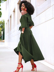 Asymmetrical Neck Sash Short Sleeves Layered Semi Formal Party Dress