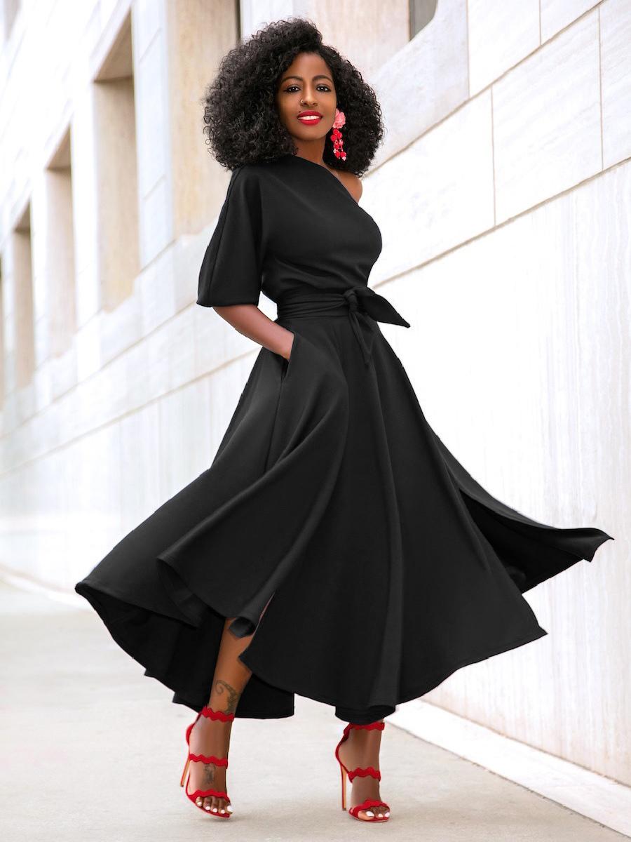 Asymmetrical Neck Sash Short Sleeves Layered Semi Formal Party Dress