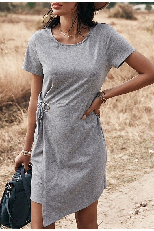 Asymmetrical belt high street short dresses