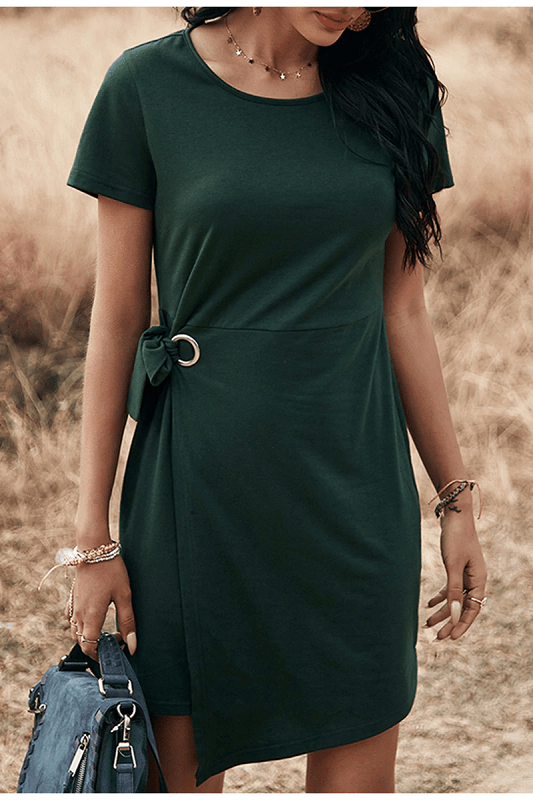 Asymmetrical belt high street short dresses