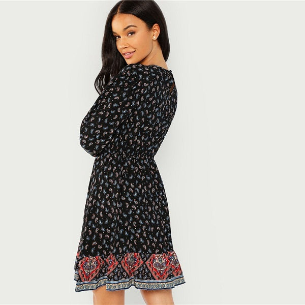 Casual Flounce Empire Ruffle Hem Mini Dress