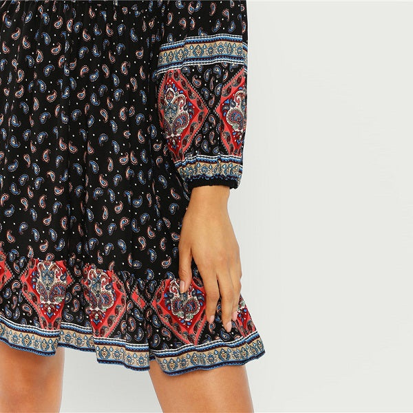 Casual Flounce Empire Ruffle Hem Mini Dress