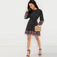 Casual Flounce Empire Ruffle Hem Mini Dress