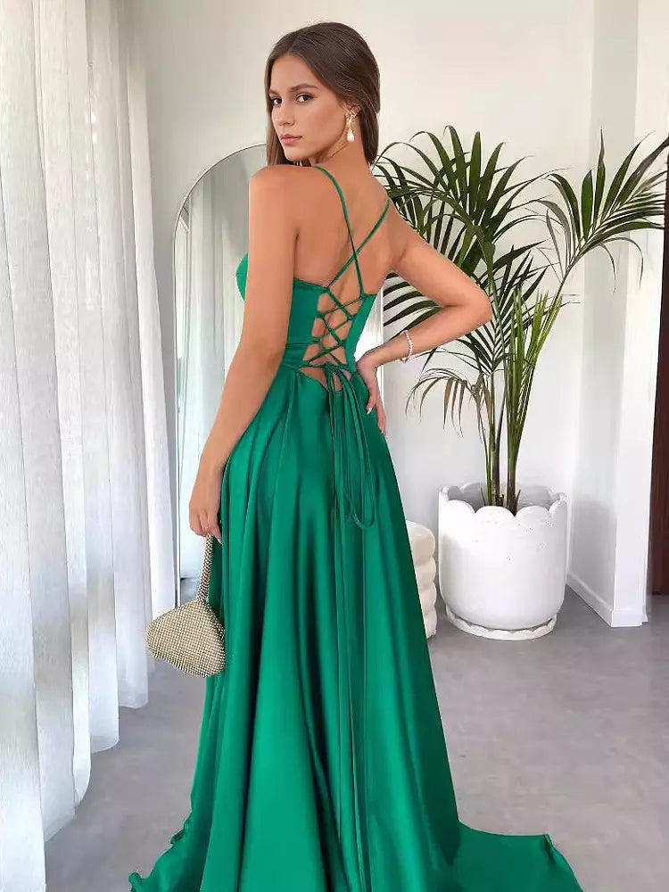 Back Lace-up Spaghetti Straps Floor length Formal Maxi Party Dress