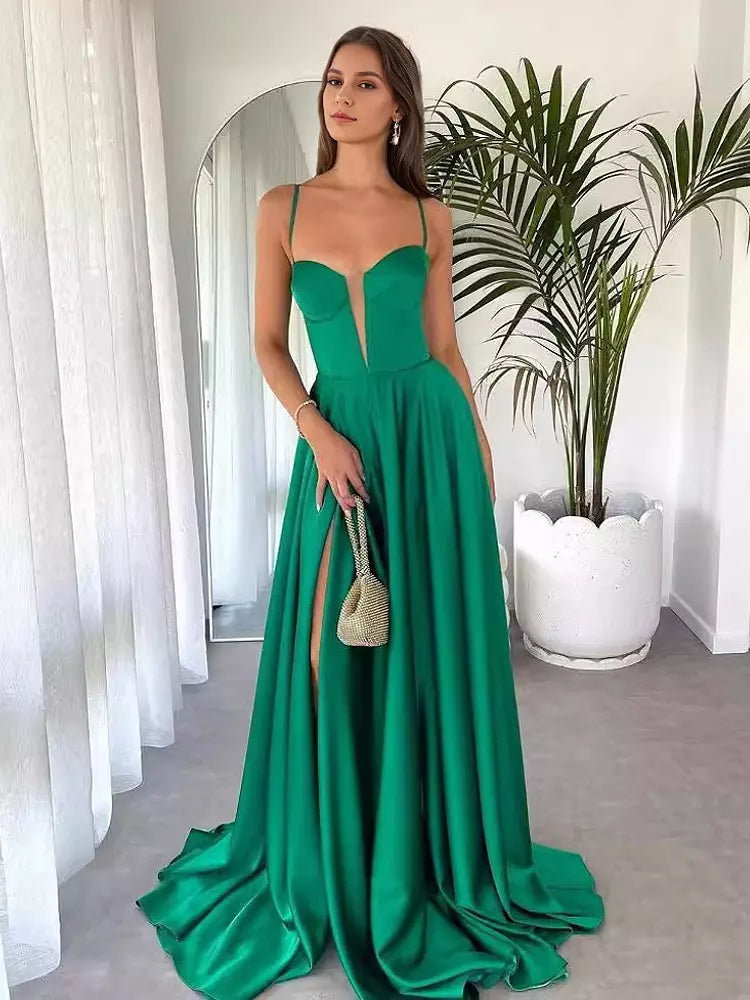 Back Lace-up Spaghetti Straps Floor length Formal Maxi Party Dress