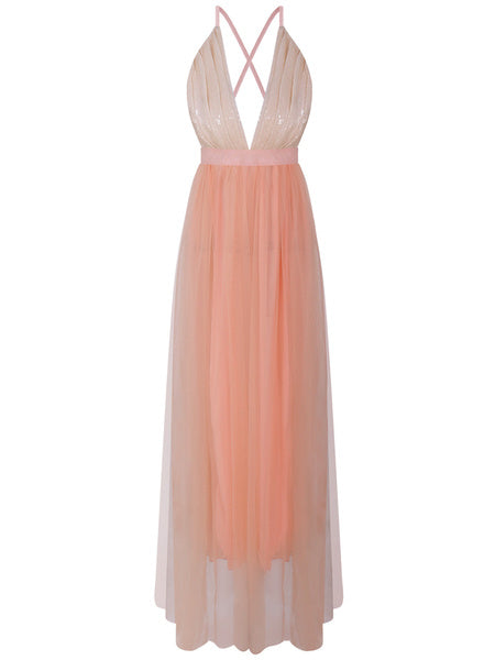 Backless High Slit Pleated Dress Party