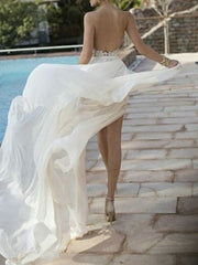 Backless High Slit Pleated Golden Long Dress