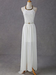 Backless High Slit Pleated Golden Long Dress