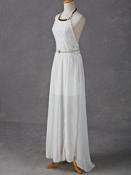 Backless High Slit Pleated Golden Long Dress