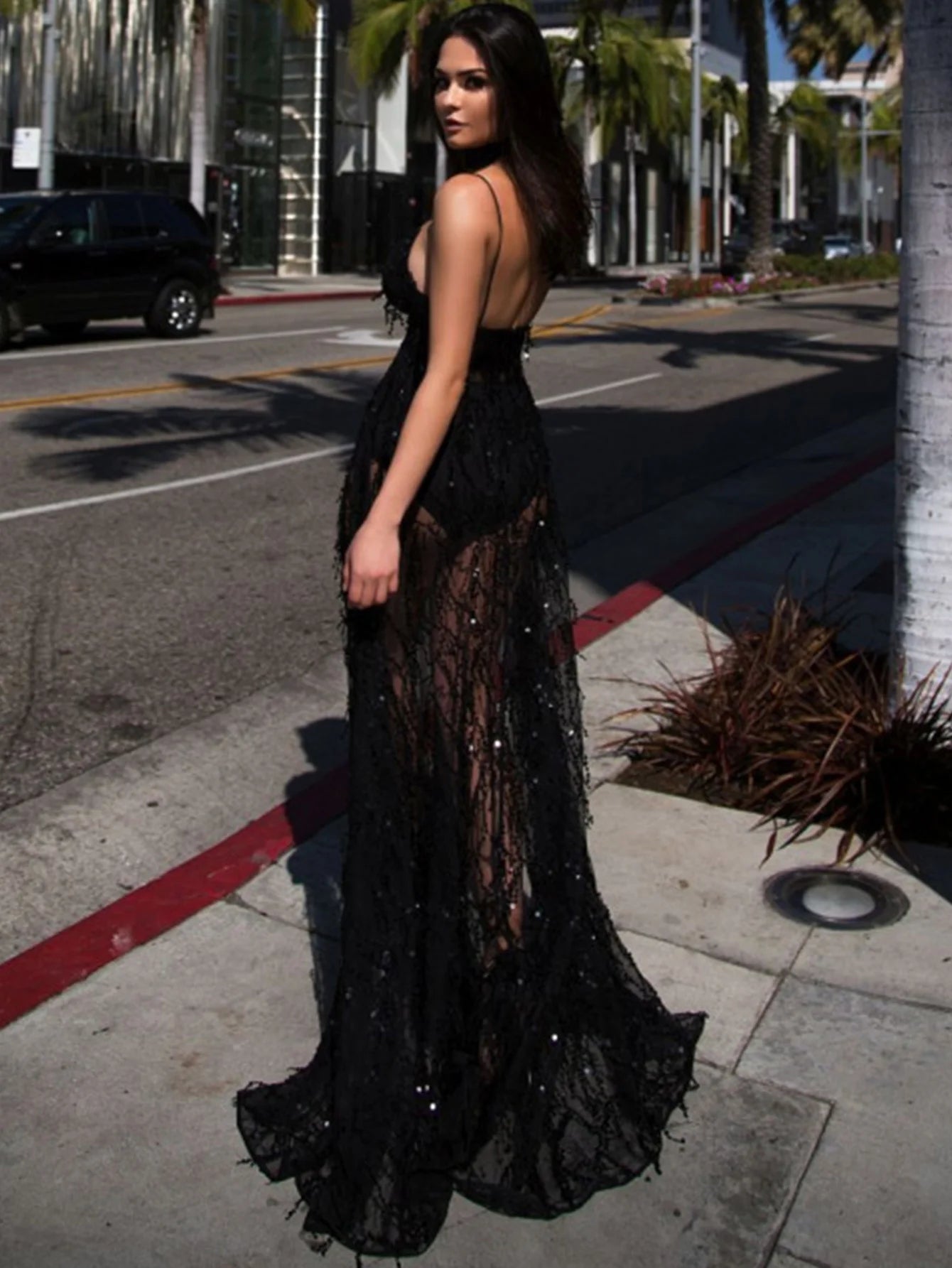 Backless Long Sequin Mesh Bodycon elegant luxury Night club Party Maxi Dress Vestidos