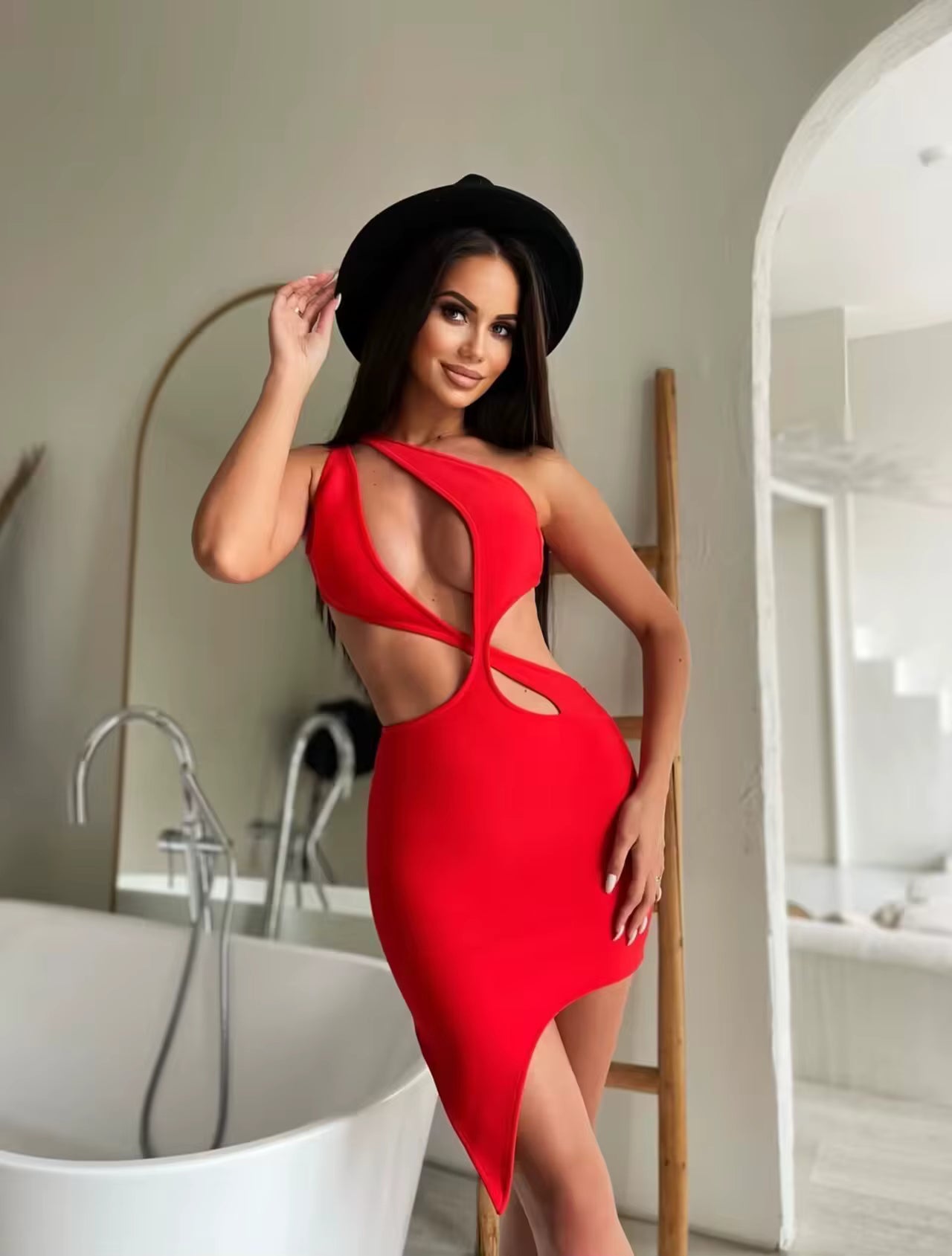 Backless One Shoulder Cut Out Evening Club Party Mini Bandage Dress