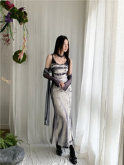 Backless Patchwork Mesh A Line Designer Mermaid Long Slip Dress
