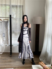 Backless Patchwork Mesh A Line Designer Mermaid Long Slip Dress