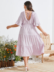 Backless Resort Wear Cut Out Tie-up Ruffle Dress