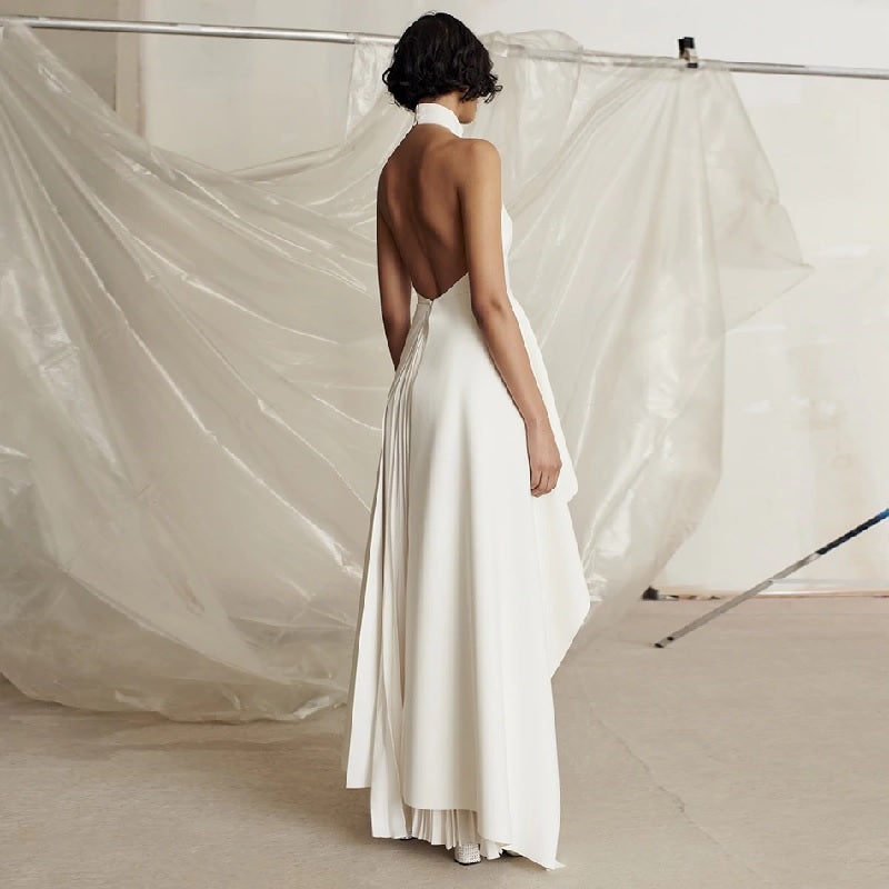 Backless Hater Ruffles Party Maxi Bandage Dress