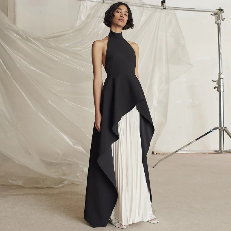Backless Hater Ruffles Party Maxi Bandage Dress
