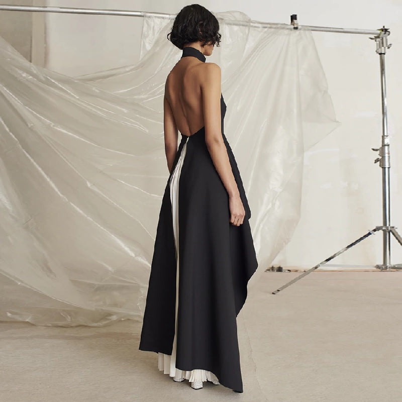 Backless Hater Ruffles Party Maxi Bandage Dress