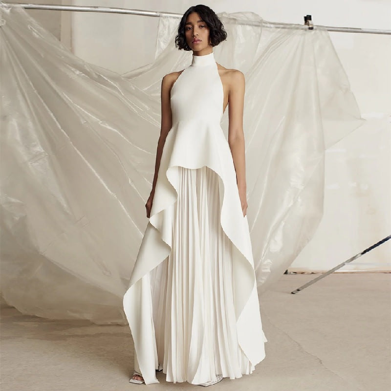 Backless Hater Ruffles Party Maxi Bandage Dress
